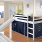 Twin White Low Loft Bed with Slide & Tent